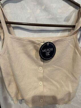 Melrose Cream Knit Button-Front Crop Tank